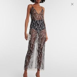 Rodarte Silver and Black Glitter Tulle Slip Dress